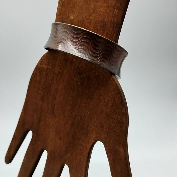 Textured Copper Etched Wave Design Wide Cuff Bracelet - Picture 11 of 11